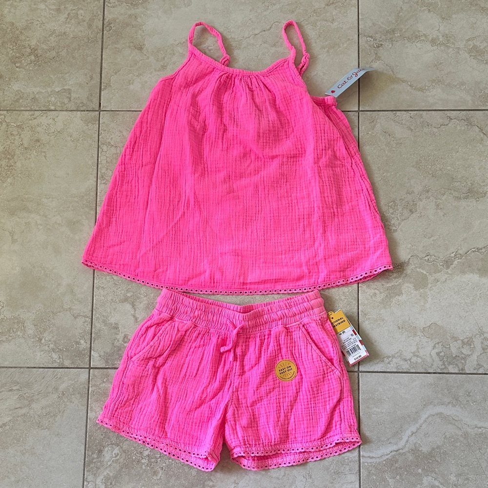 Cat & Jack Girl’s hot pink shorts set size 8 bottom, 10/12 top